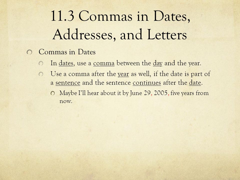 Commas in space and time